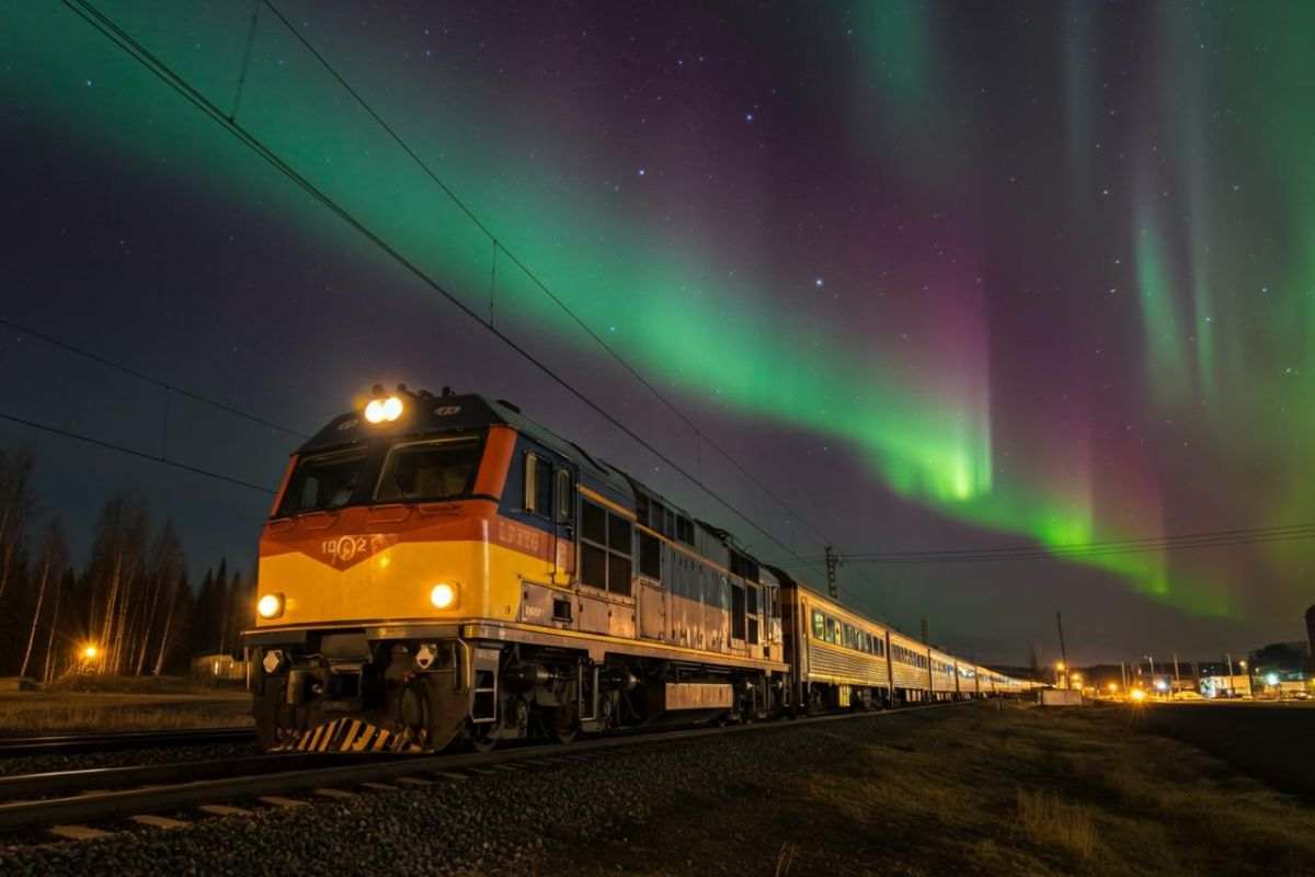 Aurora boreale in treno